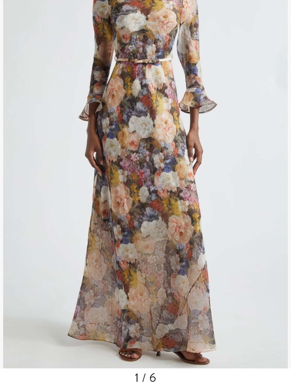 Zimmermann Floral Sheer Belted Maxi Dress in Cream, Yellow, Pink, Blue